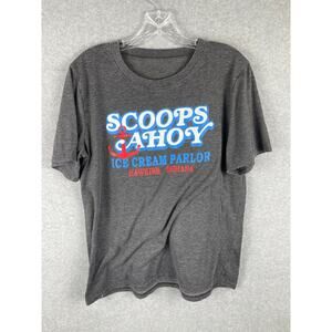 Scoops Ahoy Ice Cream‎ Parlor T Shirt Mens L (READ) Gray Hawkins Indiana